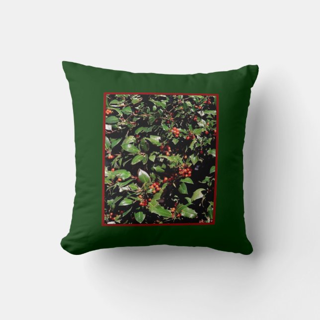 Holly & Berries Throw Pillow (Front)