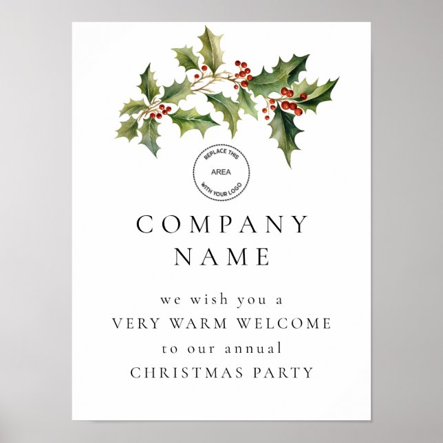 Holly Berries Welcome Company Christmas Party Logo Poster (Front)