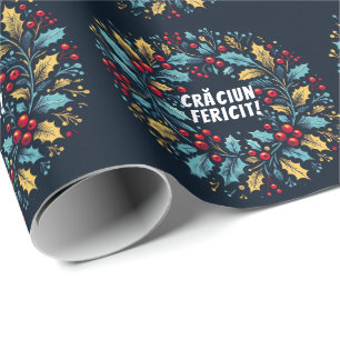 Holly berries wreath Romanian Flag colours Wrap Wrapping Paper
