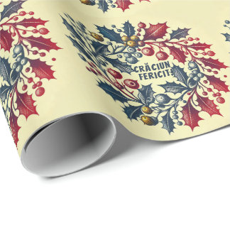 Holly berries wreath Romanian Flag colours  Wrapping Paper