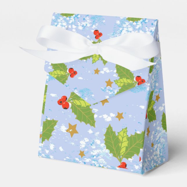 Holly berry and leaves surface pattern design favor box (Front Side)