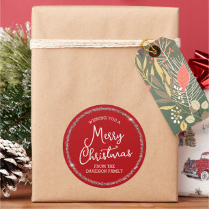 Holly Berry and Silver Merry Christmas Classic Round Sticker