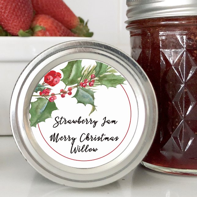 Holly Berry Blank Classic Round Sticker (Holly Berry Blank Jar Canning Homemade Classic Round Sticker)