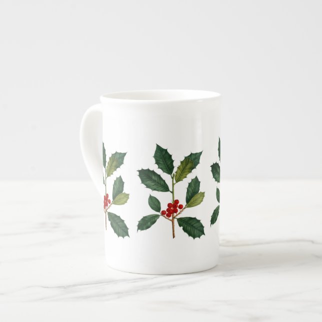 Holly Berry Bone China Tea Mug (Front Left)