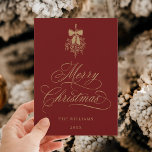 Holly Berry Bouquet Romantic Christmas Red & Gold  Holiday Card<br><div class="desc">This simple Christmas flat card features elegant and romantic swirly calligraphy lettering with a winter holly berry bouquet and a photo on the back. For more advanced customization of this design,  please click the BLUE DESIGN TOOL BUTTON above!</div>