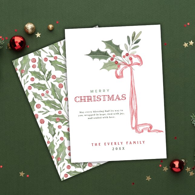  Holly Berry Bow Merry Christmas  Holiday Card (Creator Uploaded)