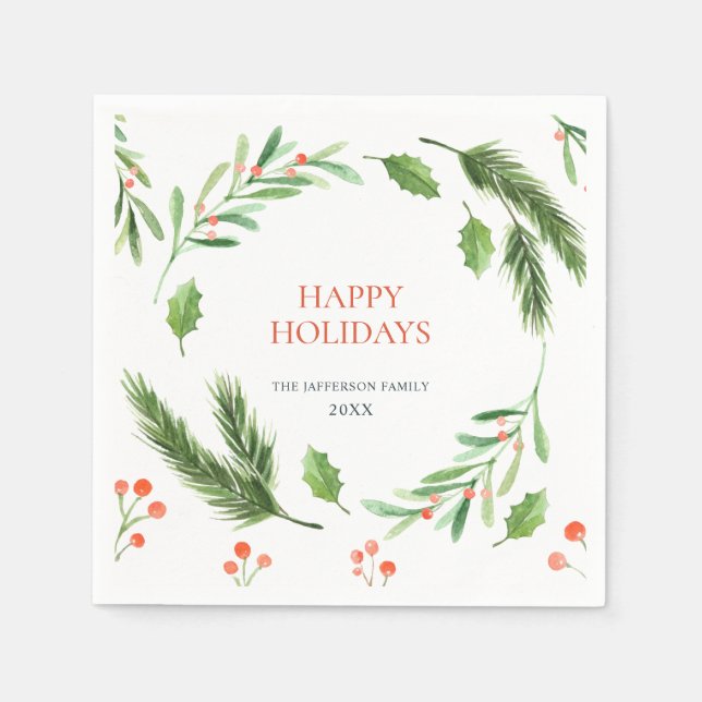 Holly Berry Branch  Christmas PARTY Paper Napkin (Front)