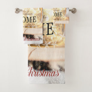 Holly Berry,Candle,Christmas Bath Towel Set