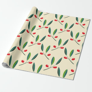Holly Berry Christmas Art One Little Christmas Tre Wrapping Paper
