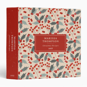 Holly Berry Christmas Botanical Pattern Binder