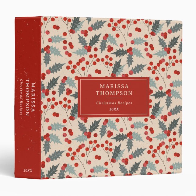 Holly Berry Christmas Botanical Pattern Binder (Front/Spine)