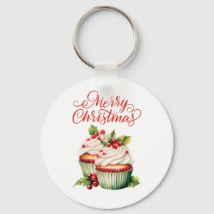Holly Berry Christmas Cupcake Keychain