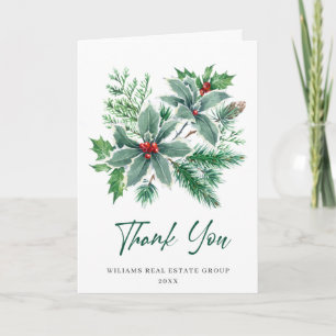 Holly Berry Christmas Greeting Holiday Thank You Card