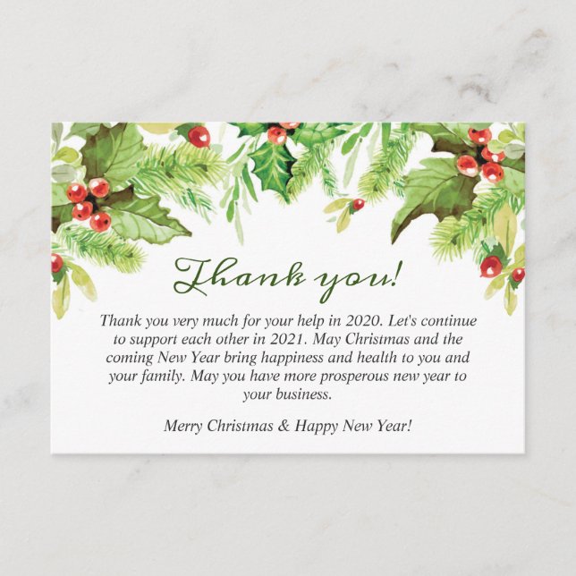 Holly Berry Christmas Holiday Corporate  Thank You Card (Front)