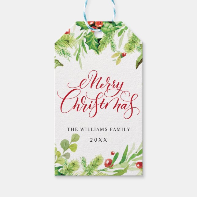 Holly Berry Christmas Holiday Gift Tags (Front)