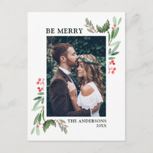 Holly Berry Christmas Holiday Photo Postcard