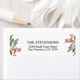 Holly Berry Christmas Holiday Return Address Label