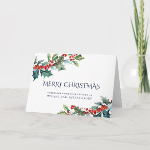 Holly Berry Christmas Mistletoe Corporate Greeting Holiday Card