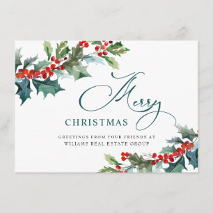 Holly Berry Christmas Mistletoe Corporate Greeting Holiday Card