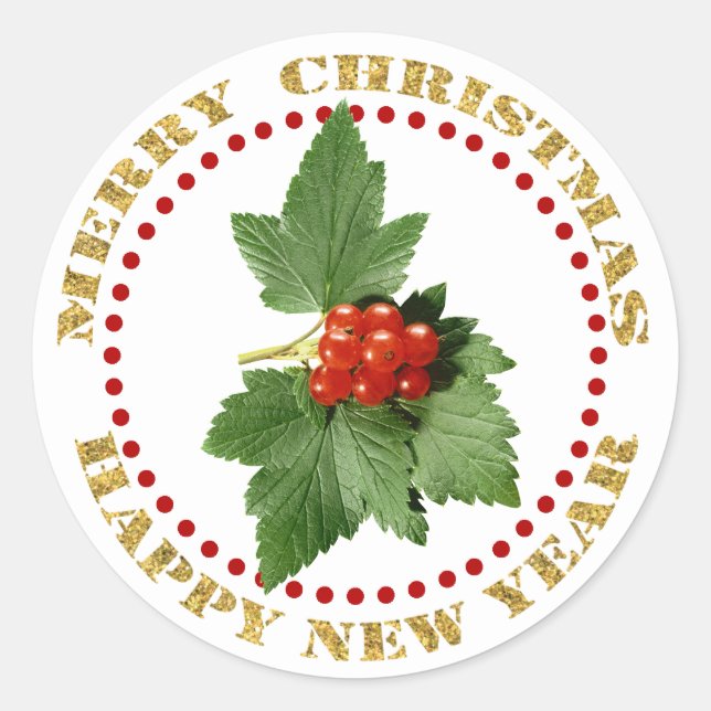 Holly Berry Christmas New Year Classic Round Sticker (Front)