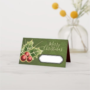 Holly Berry Christmas Party Personalized Green Place Card