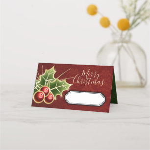 Holly Berry Christmas Party Personalized Red Place Card