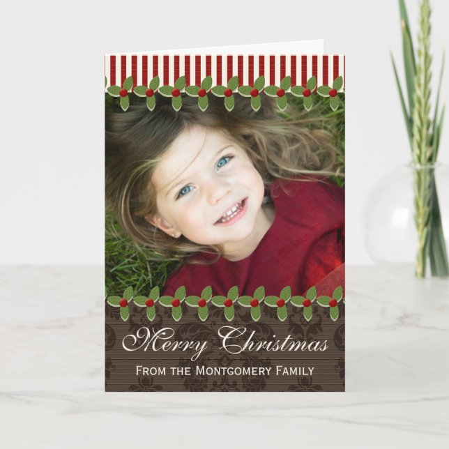 Holly Berry Christmas Photo Greeting Card (Front)