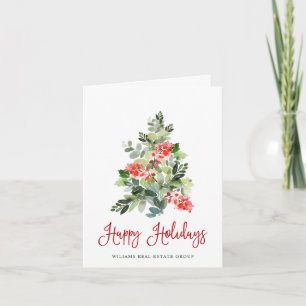 Holly Berry Christmas Tree Corporate Greeting Holiday Card