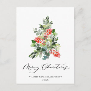 Holly Berry Christmas Tree Greeting Corporate Holiday Postcard