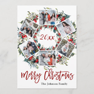 Holly Berry Christmas Wreath PHOTO Greeting Card