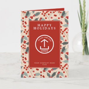 Holly Berry Corporate Business QR Code Christmas Holiday Card