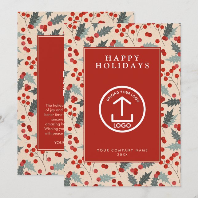 Holly Berry Corporate Business QR Code Christmas Invitation (Front/Back)
