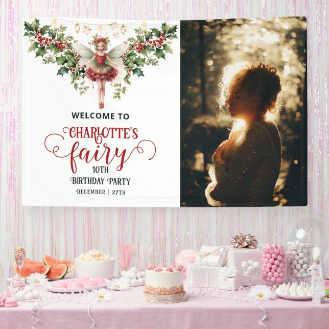 Holly Berry December Birth Flower Fairy Birthday Banner (Party)