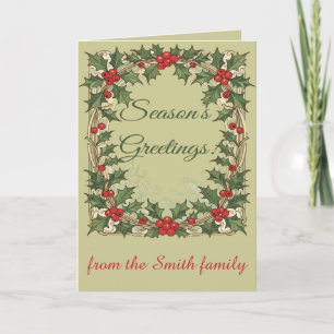 Holly Berry Decorative Season's Greetings Holiday Card