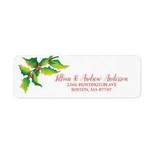 Holly Berry Étiquette de adresse de Noël
