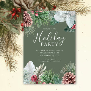 Holly Berry Evergreen Holiday Party Invitation