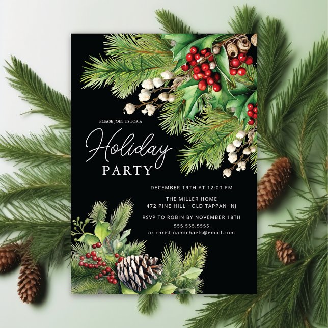 Holly Berry Evergreen Holiday Party Invitation (Creator Uploaded)