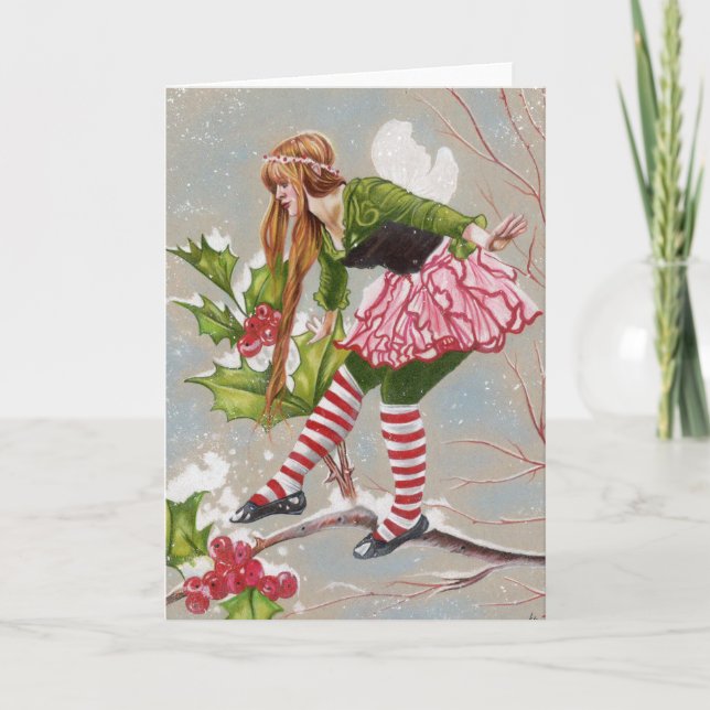 Holly Berry Fairy Christmas card (Front)