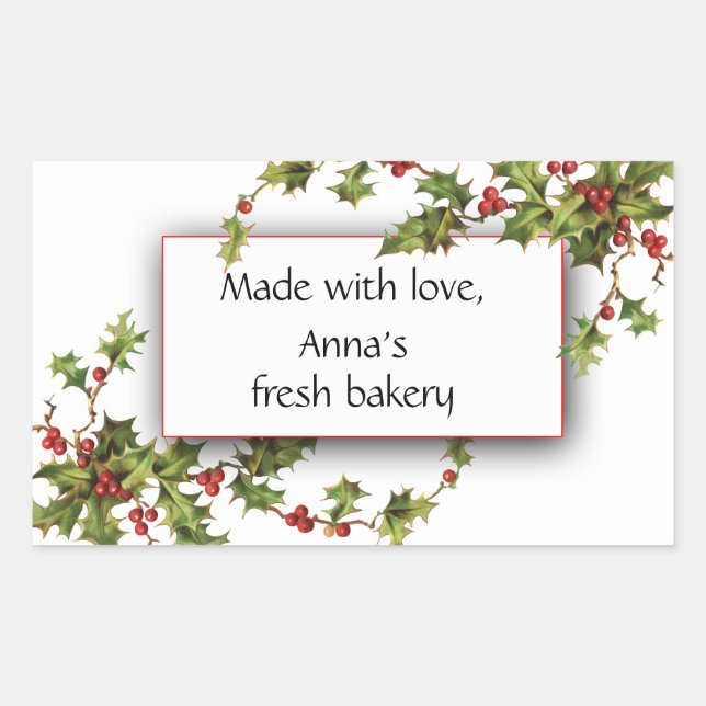 Holly Berry Fresh Bakery Christmas Sticker (Front)