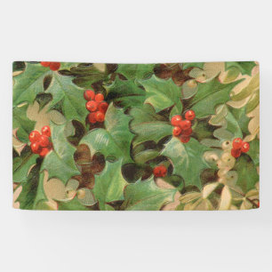 Holly Berry Greenery Christmas Holiday Vintage Banner