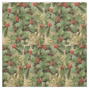 Holly Berry Greenery Christmas Holiday Vintage Fabric