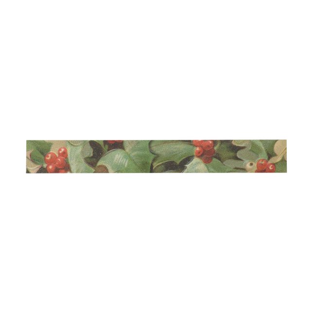Holly Berry Greenery Christmas Holiday Vintage Invitation Belly Band (Flat)