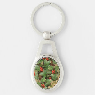 Holly Berry Greenery Christmas Holiday Vintage Keychain