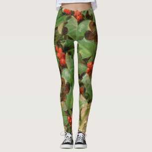 Holly Berry Greenery Christmas Holiday Vintage Leggings