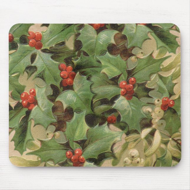 Holly Berry Greenery Christmas Holiday Vintage Mouse Pad (Front)