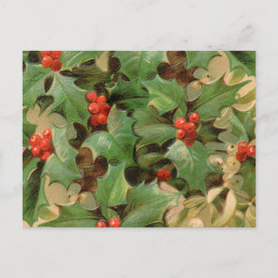 Holly Berry Greenery Christmas Holiday Vintage Postcard
