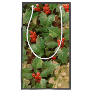 Holly Berry Greenery Christmas Holiday Vintage Small Gift Bag