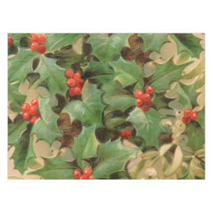 Holly Berry Greenery Christmas Holiday Vintage Tablecloth