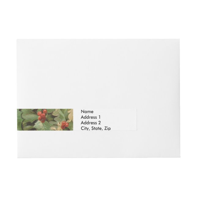 Holly Berry Greenery Christmas Holiday Vintage Wraparound Address Label (Front)