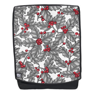 Holly berry, grey leaves on white backpack